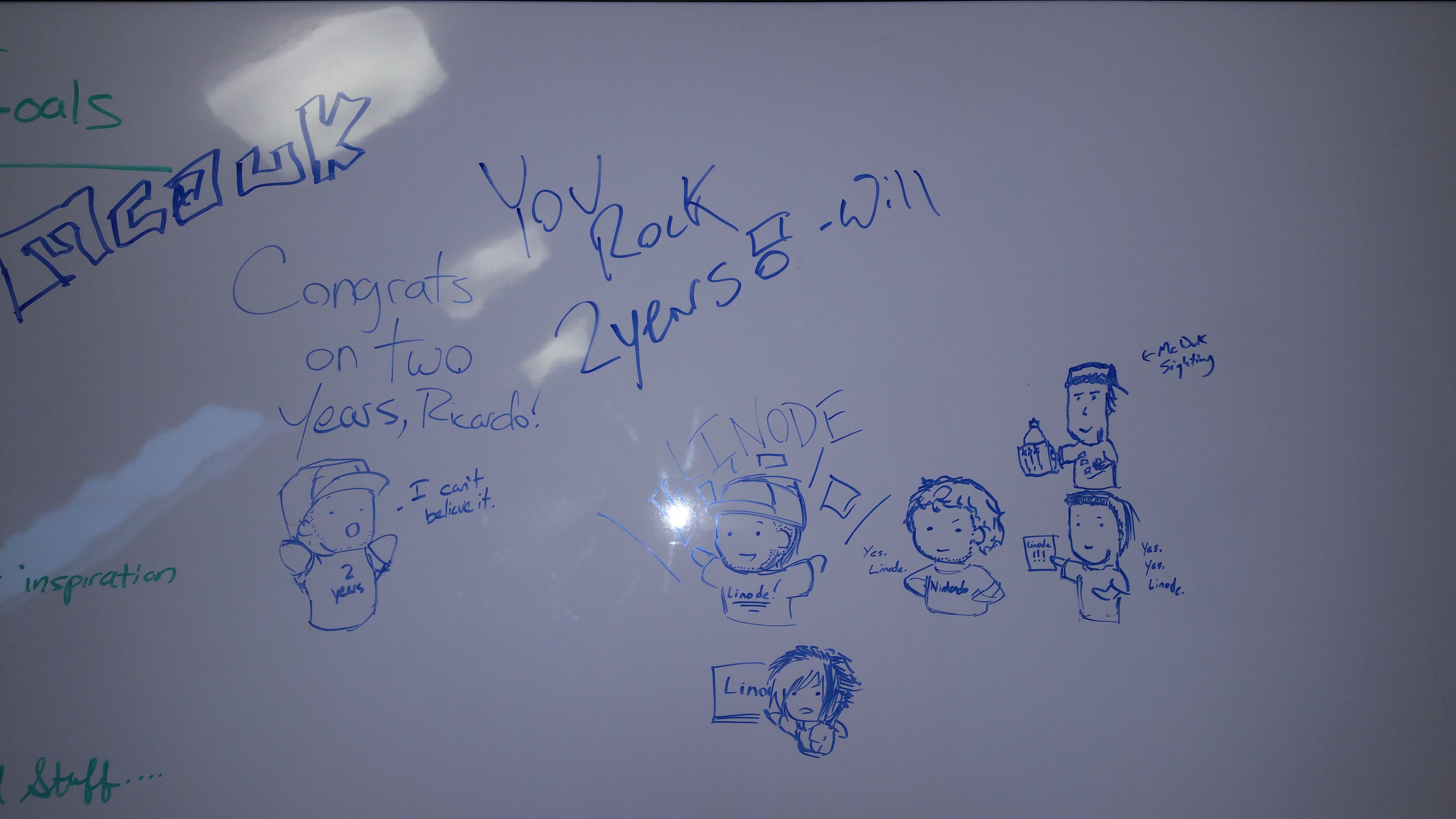 Messages from my co-workers for my 2-year anniversary at Linode.